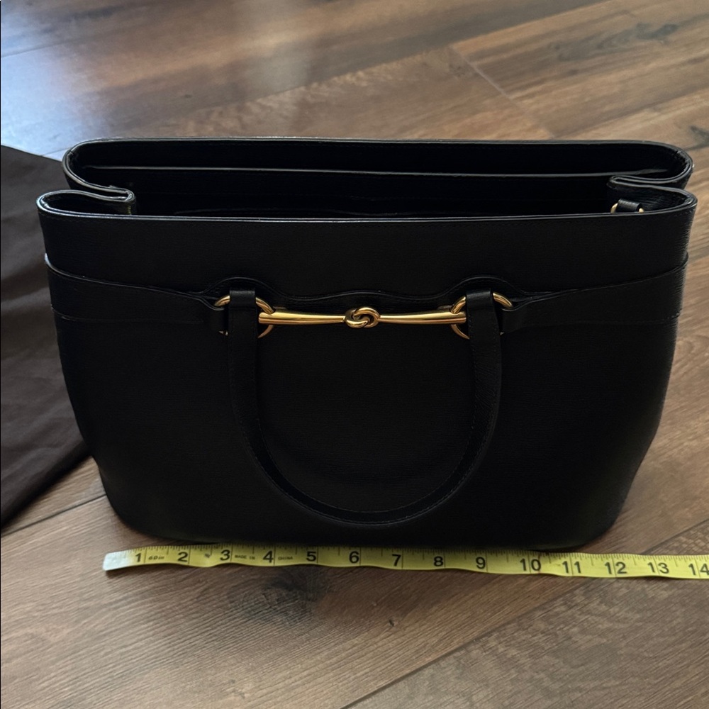 Gucci Horsebit Black Leather Top Handle Bag | Gold Hardware Crossbody - Picture 12 of 14